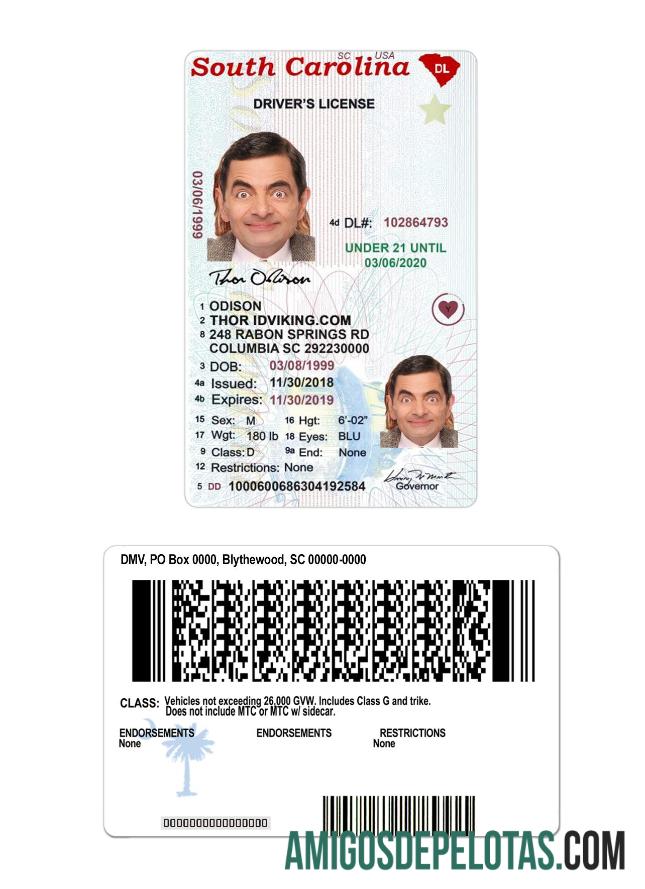 Carta de condução para menores de 21 anos na Carolina do Sul dos EUA exemplo real